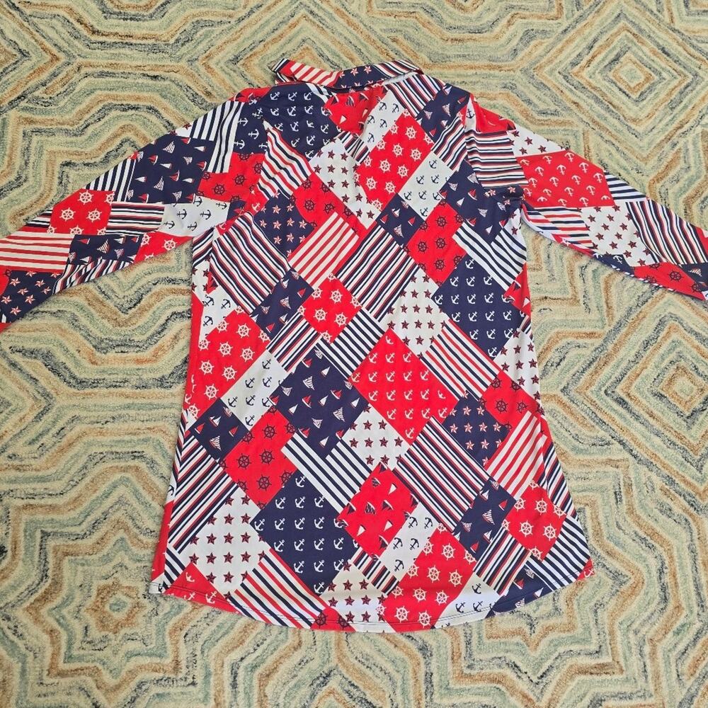 Denim Co Beach Long Sleeve Swim Dress Cover Up 1X Americana Printed Top - Picture 2 of 6